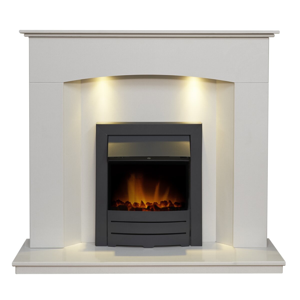 Acantha Tuscon White Marble Fireplace with Downlights, With Colorado electric fire in black