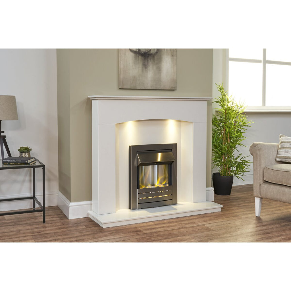 Acantha Tuscon White Marble Fireplace with Downlights, 48 Inch, image 11