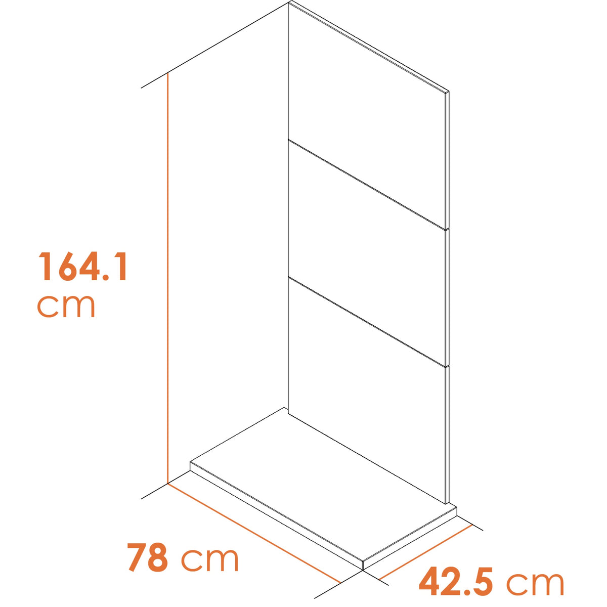 Acantha three tile and hearth set dimension diagram: 164.1 cm high, 78 cm wide, 42.5 cm deep