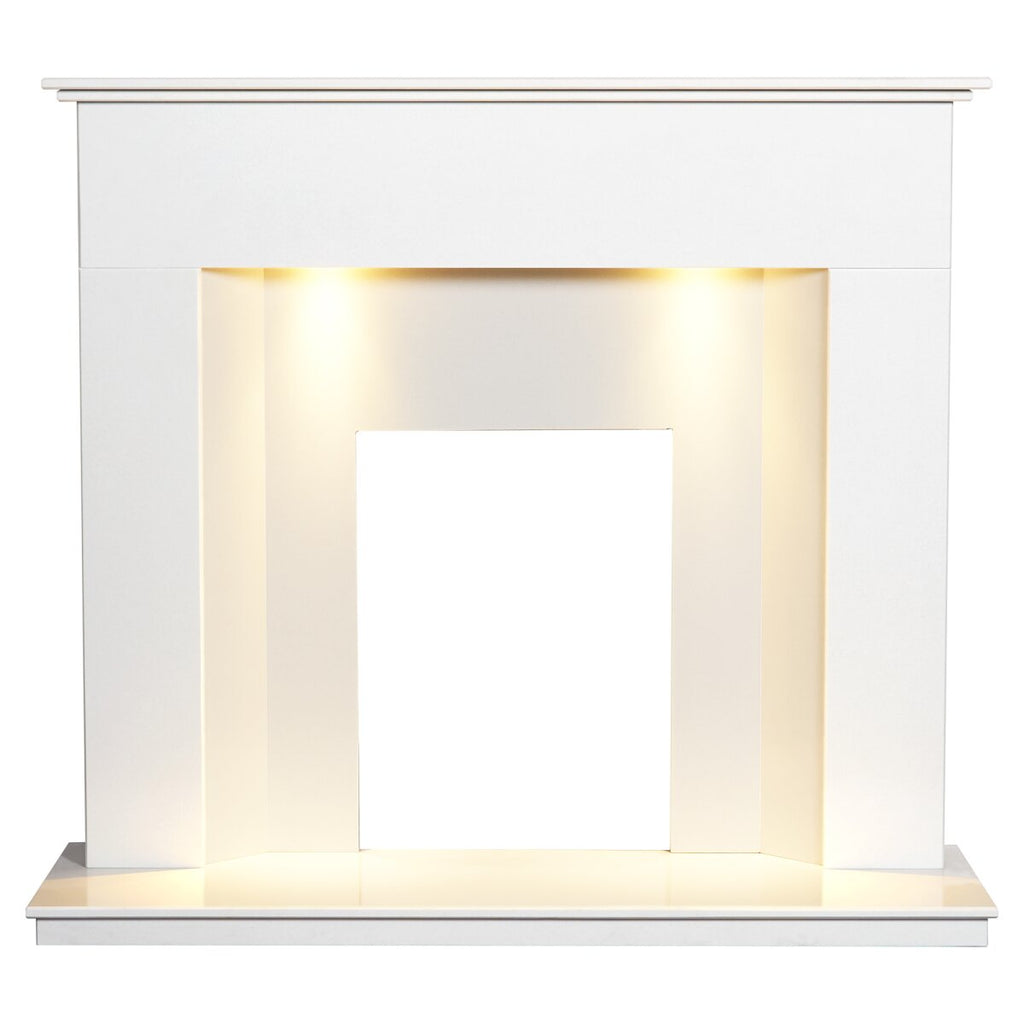 Adam Alora White Marble Fireplace with Downlights, Surround only