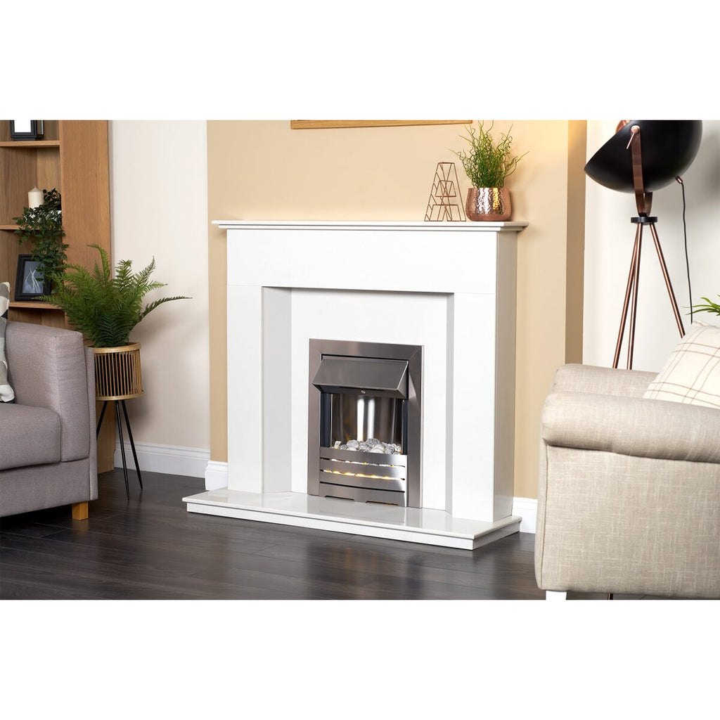 Adam Alora White Marble Fireplace with Downlights, 48 Inch, image 15