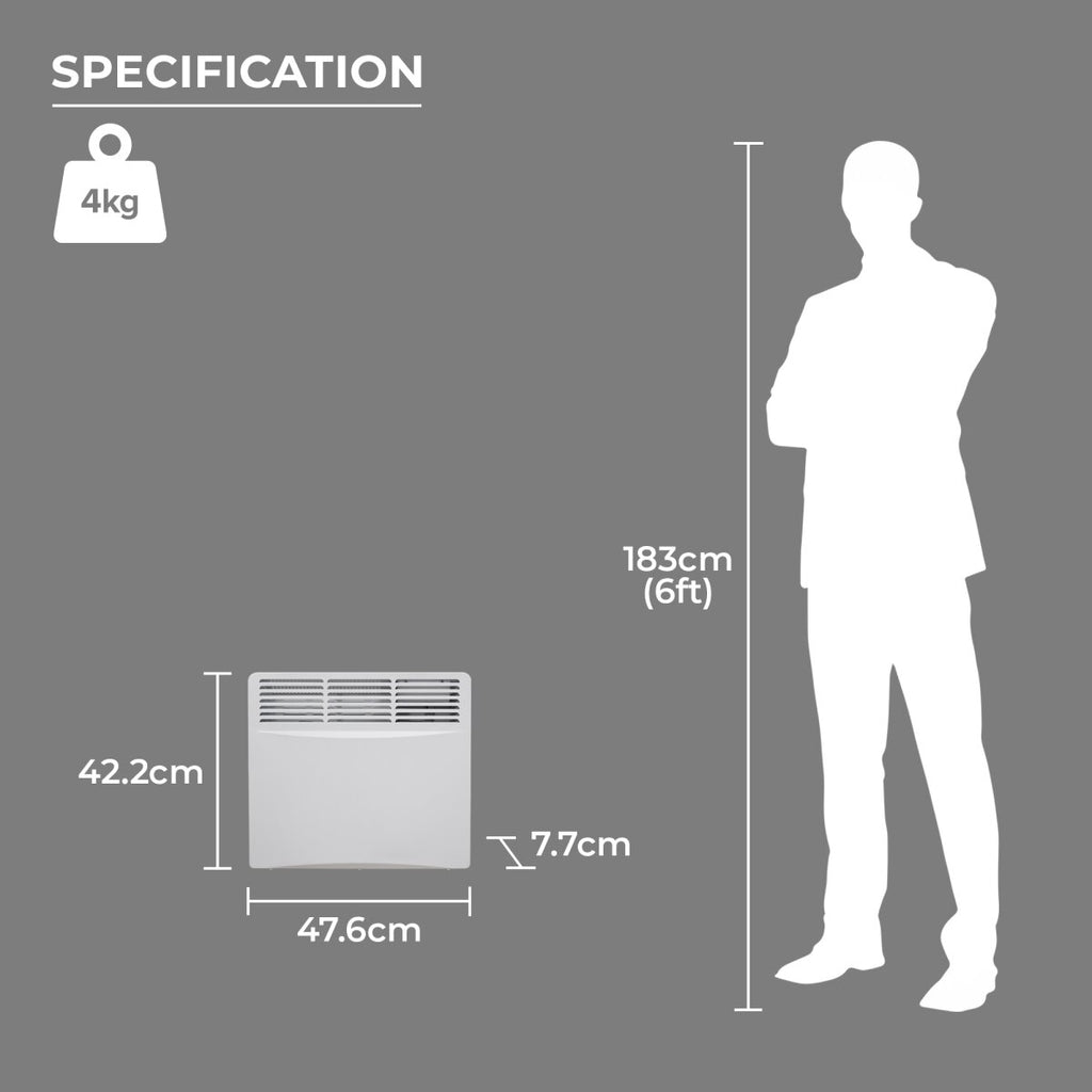 Adam Amba Electric Radiator in White, 1000W or 2000W, image 8