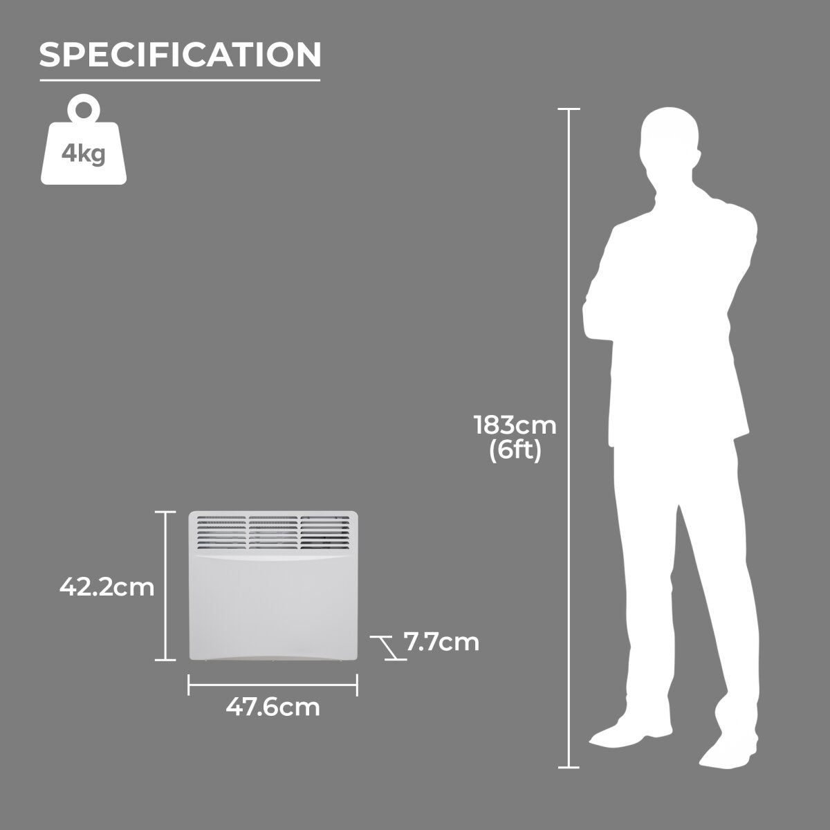 Adam Amba Electric Radiator in White, 1000W or 2000W, image 8
