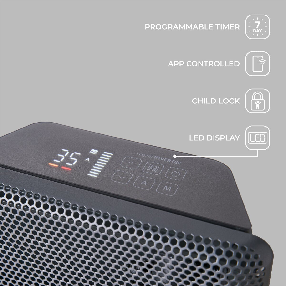 Adam Axon 1500W Electric Radiator in Grey with Smart WiFi Control, image 4