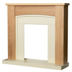 Adam Chilton fireplace surround in oak finish and cream, angled view