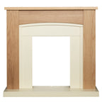 Adam Chilton fireplace surround in oak finish with cream back panel and hearth, front view