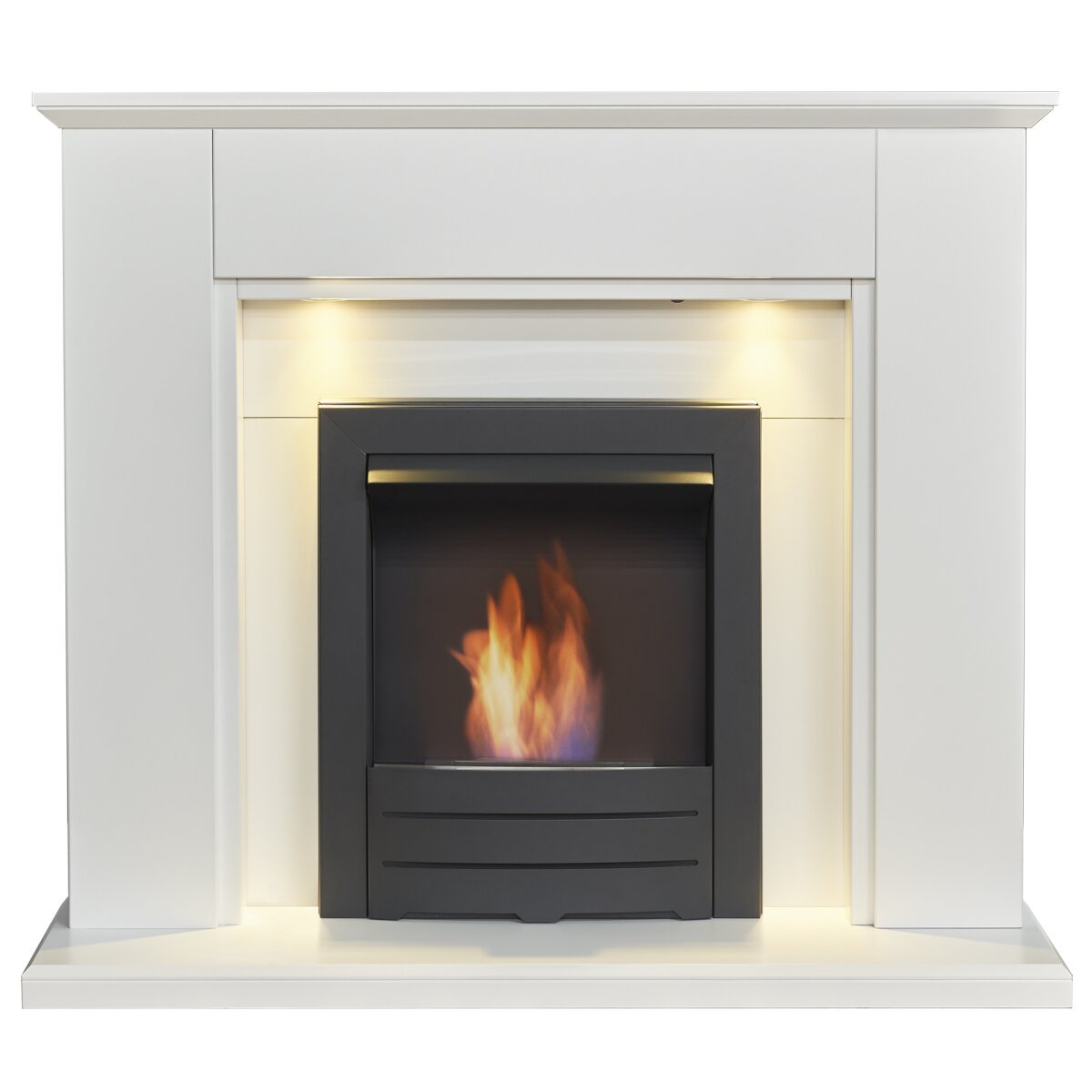 Adam Eltham Fireplace with Downlights & Colorado Bioethanol Fire, Pure White