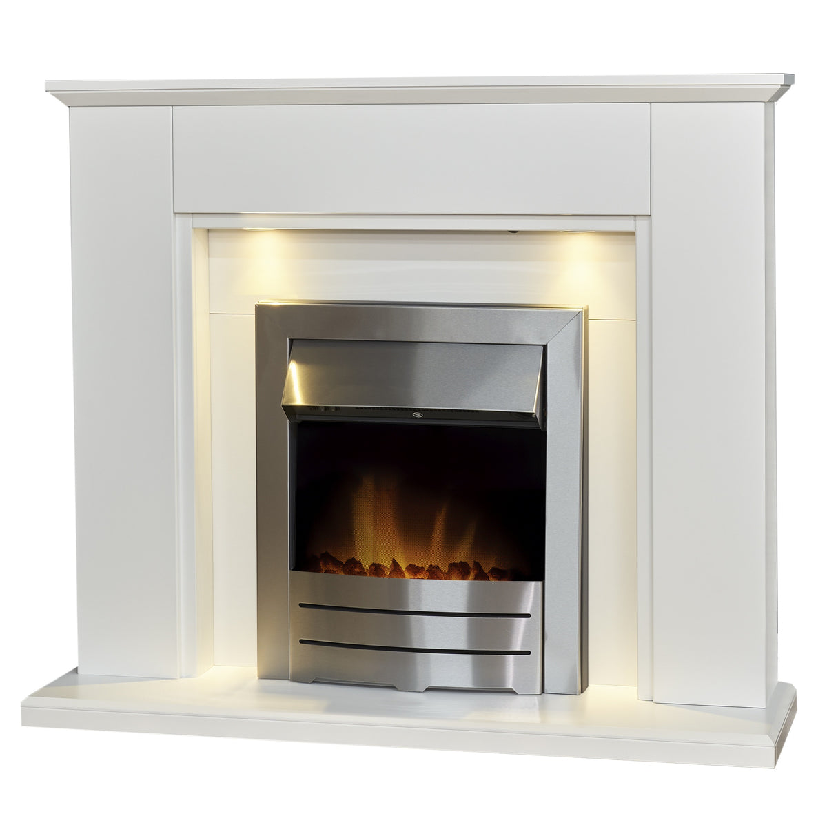 Adam Eltham fireplace suite with Colorado electric fire, angled view