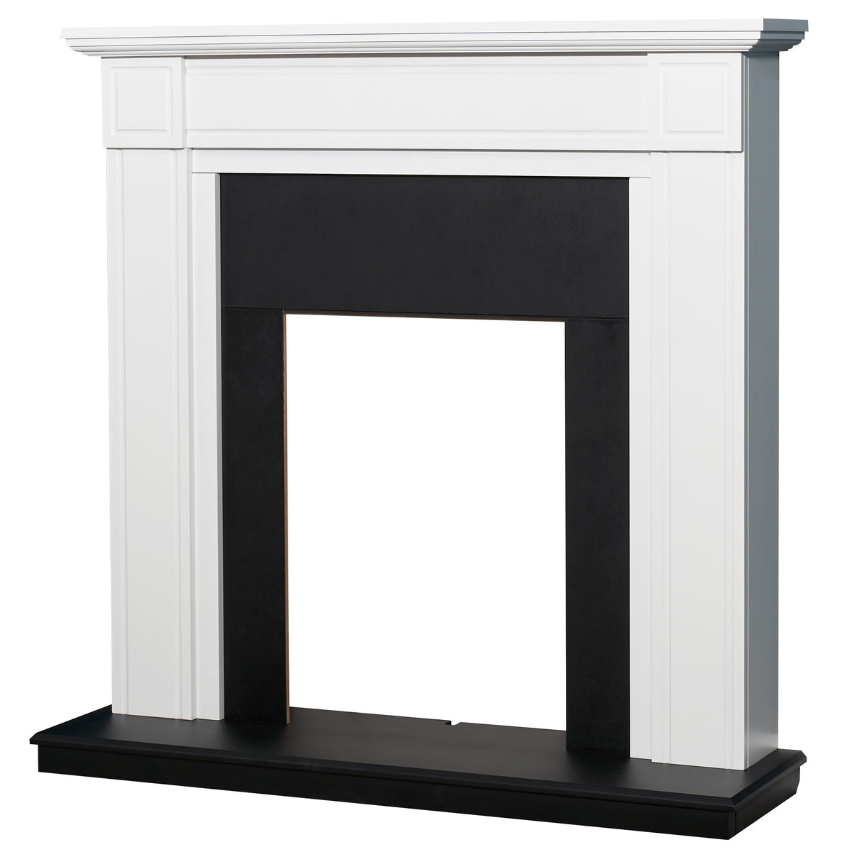Adam Georgian fireplace surround in pure white and black, angled view