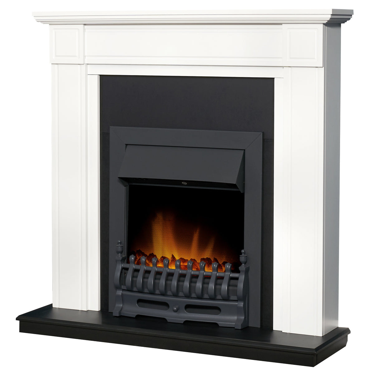 Adam Georgian fireplace suite with Blenheim electric fire in black, angled view