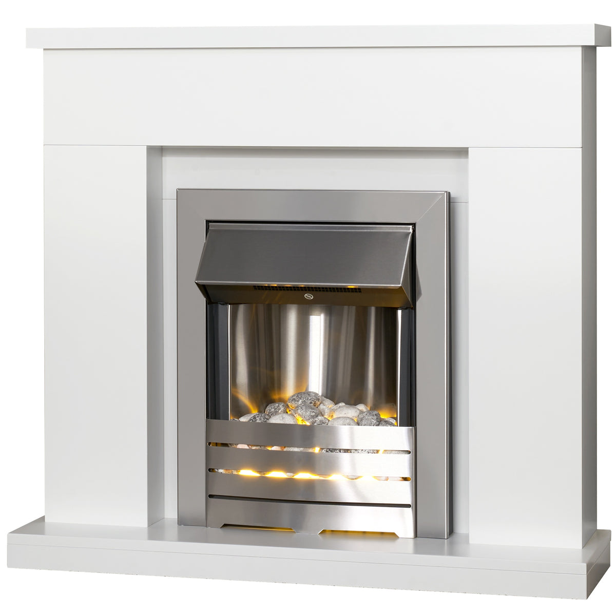 Adam Lomond fireplace suite with Helios electric fire, angled view