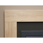 Close-up of the Adam Malmo oak mantelpiece with the black side of the back panel