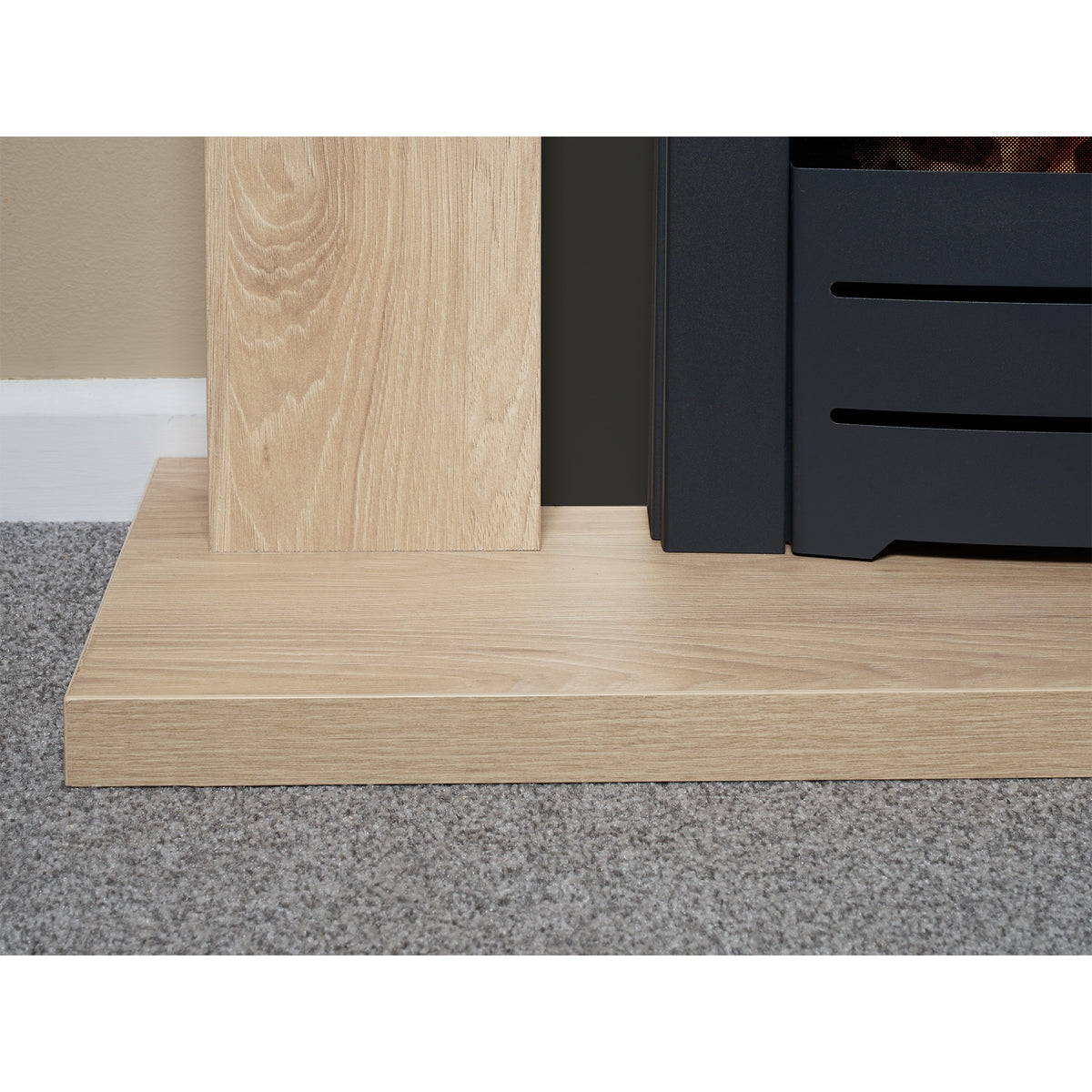 Close-up of the Adam Malmo oak hearth