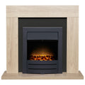 Adam Malmo fireplace suite in oak and black with Colorado electric fire in black