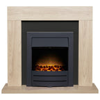 Adam Malmo fireplace suite in oak and black with Colorado electric fire in black