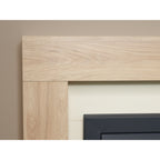 Close-up of the Adam Malmo oak mantelpiece with the cream side of the back panel