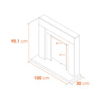Adam Malmo fireplace suite outline drawing with main sizes in centimetres