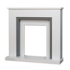 Adam Milan fireplace surround in pure white and grey, angled view