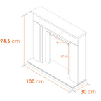 Adam Milan fireplace surround line drawing with height, width, depth and opening sizes