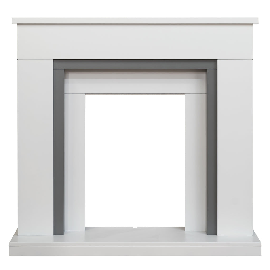 Adam Milan fireplace surround in pure white and grey, front view