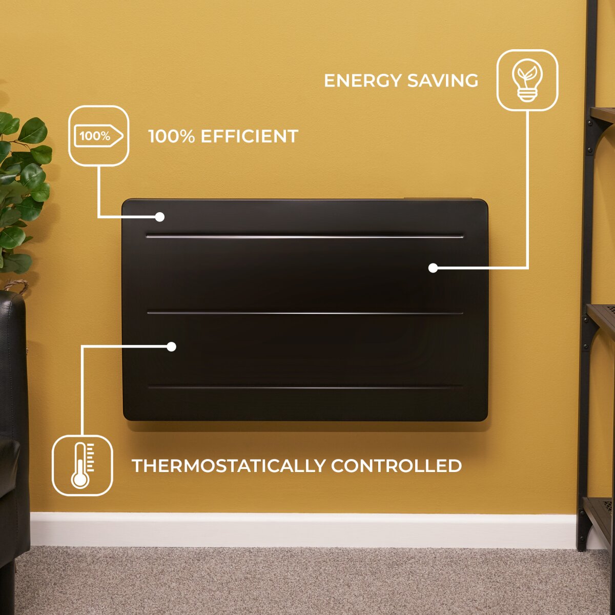 Adam Onyx 1500W Ceramic Core Electric Radiator in Anthracite, image 3