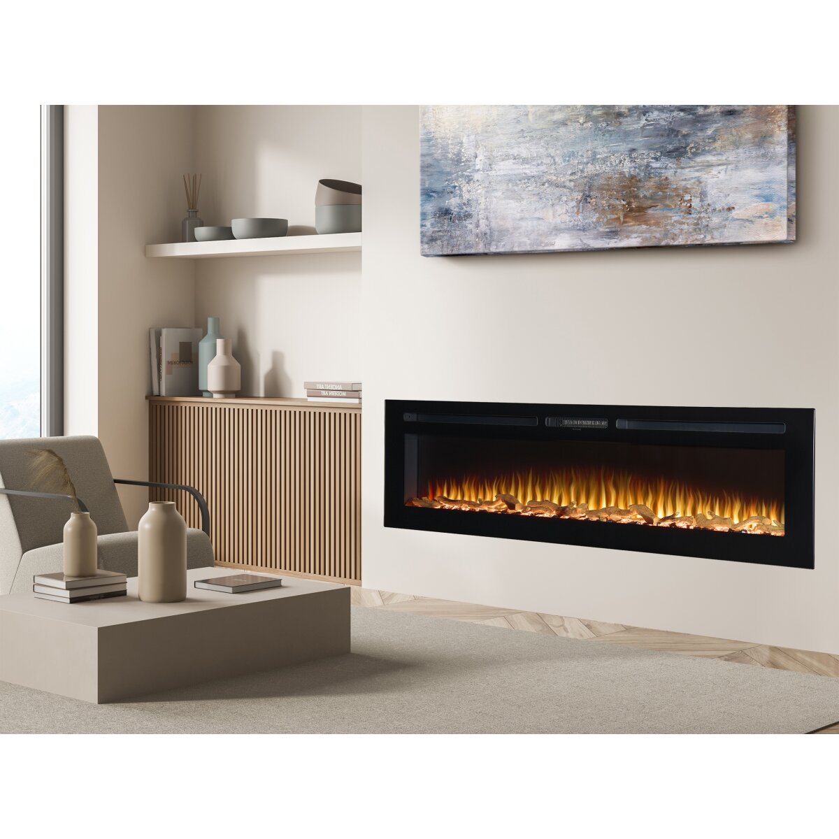 Adam Orlando 72 Inch Inset or Wall Mounted Electric Fire, 2kW