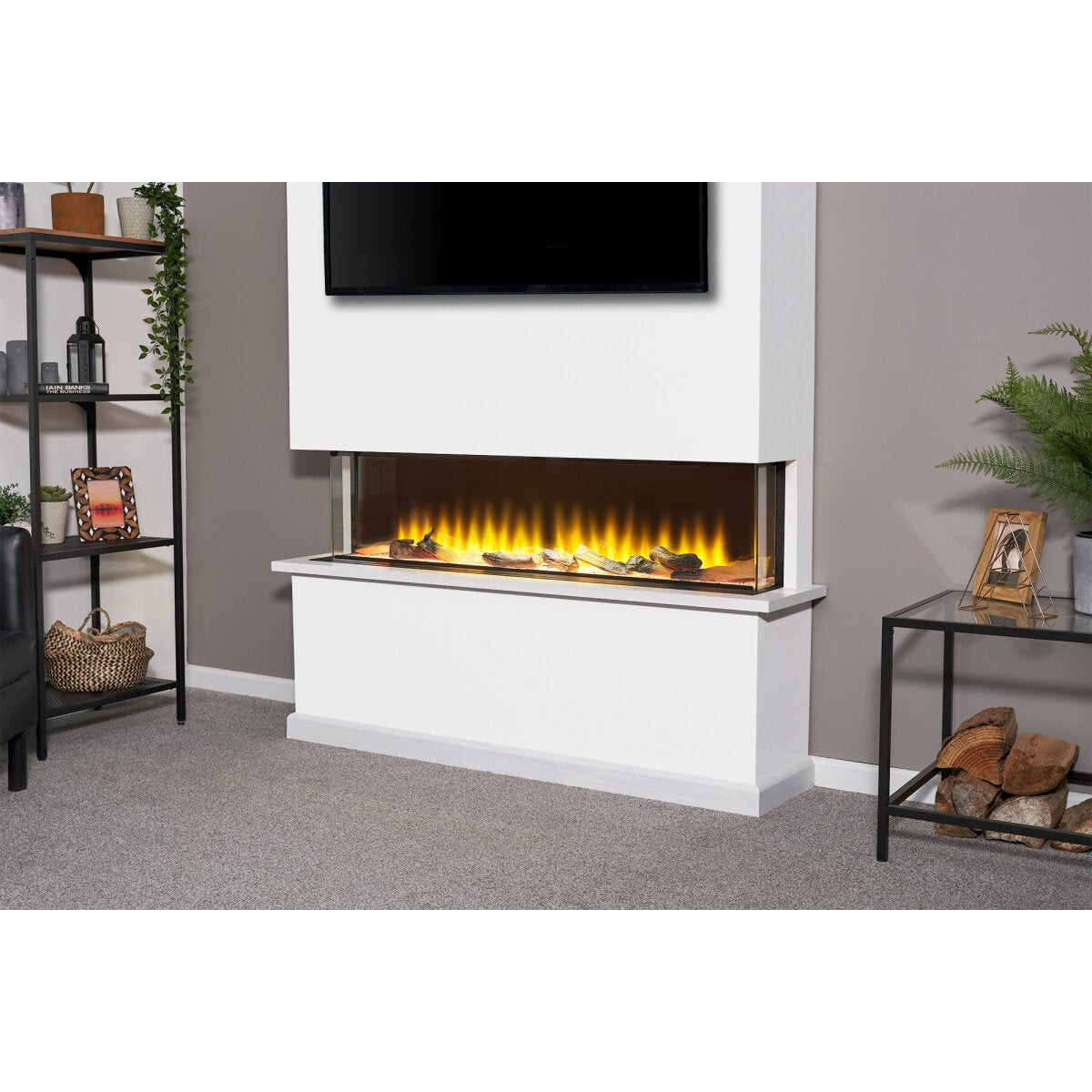 Adam Sahara Panoramic Media Wall Electric Fire, 3-Sided Glass, 2kW