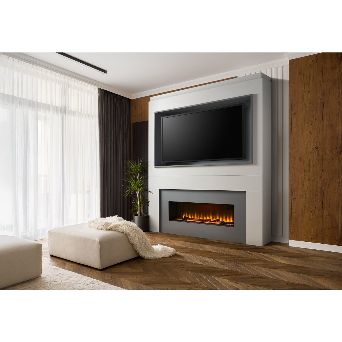 Adam Sahara Pre-Built Fully Inset Media Wall 2 with TV Recess, 2kW Fire, image 2