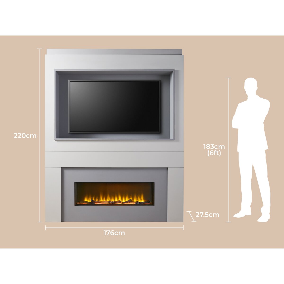 Adam Sahara Pre-Built Fully Inset Media Wall 2 with TV Recess, 2kW Fire, image 3