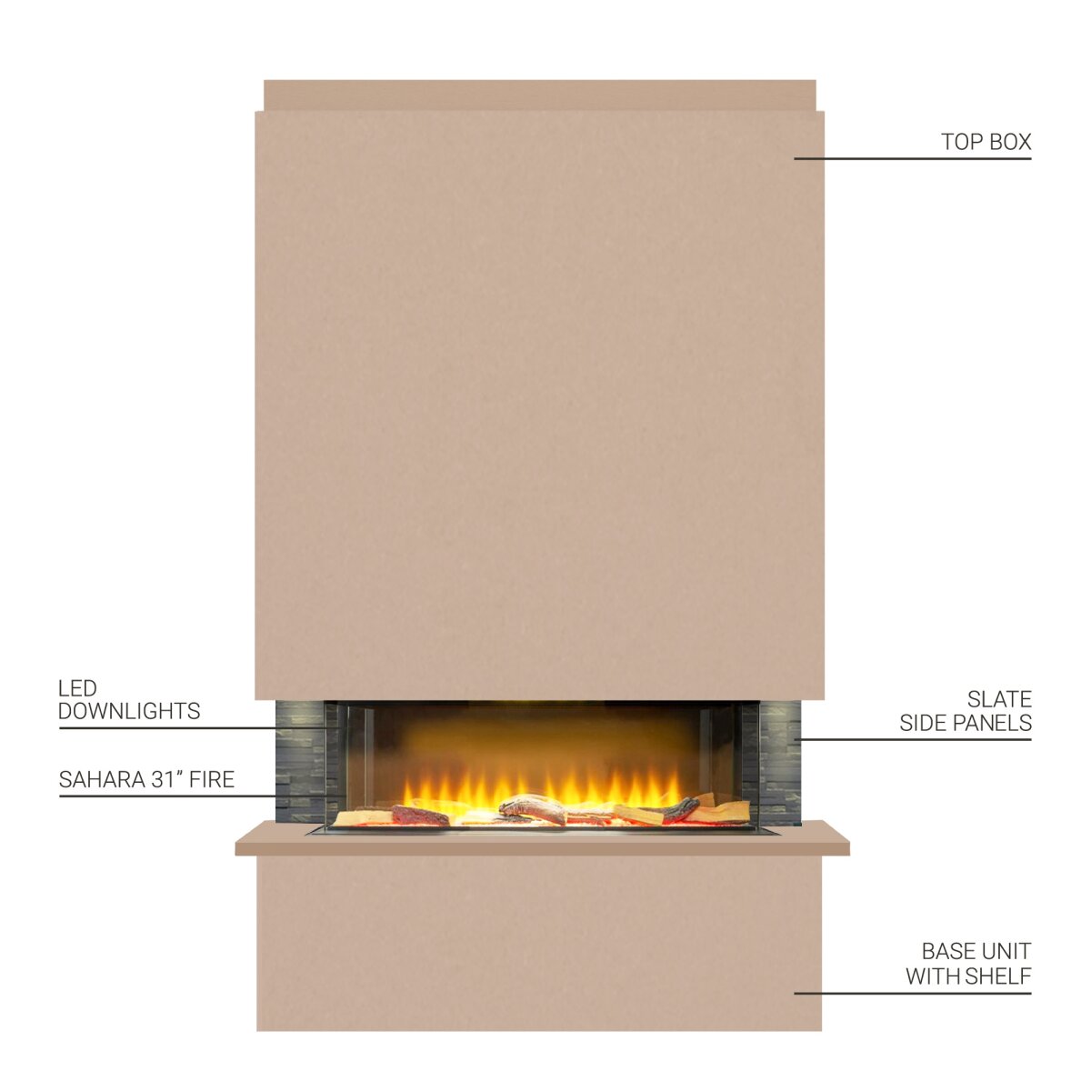Adam Sahara Pre-Built Panoramic Media Wall 2 with 31 Inch Electric Fire, image 2