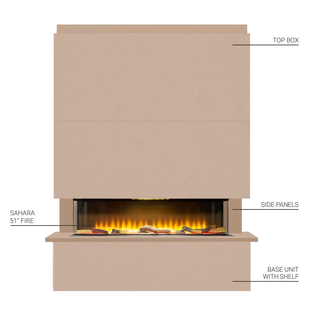 Adam Sahara Pre-Built Panoramic Media Wall 3 with 51 Inch Electric Fire, image 2