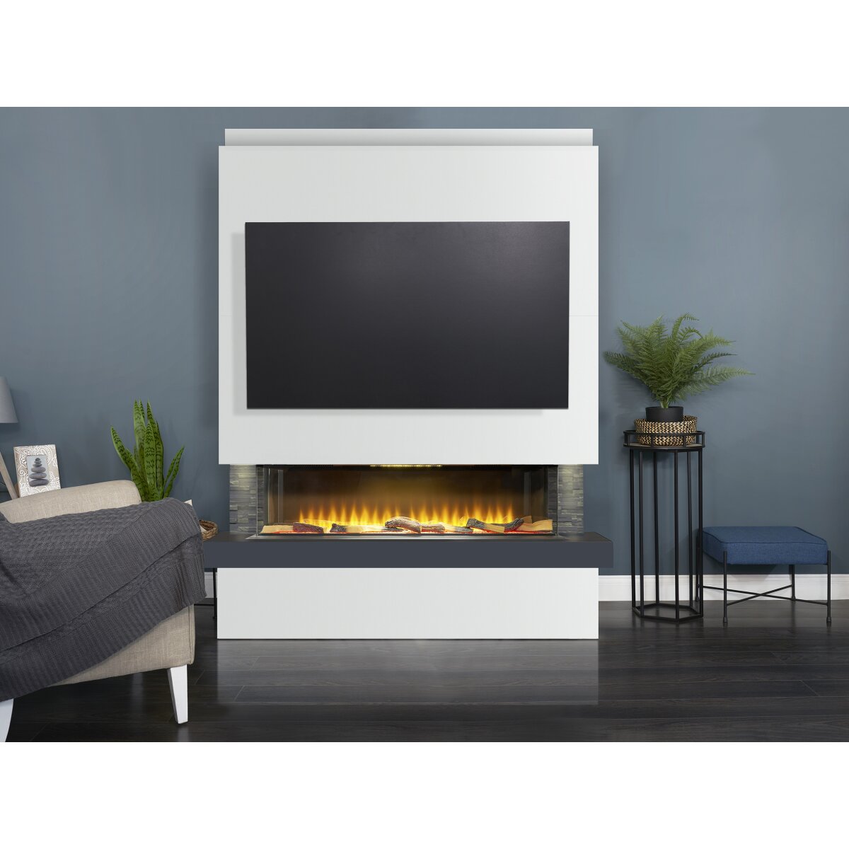 Adam Sahara Pre-Built Panoramic Media Wall 4, 51 Inch Fire, Slate Panels