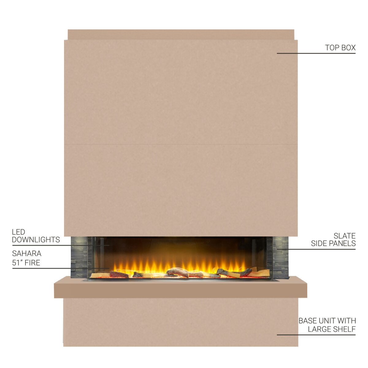 Adam Sahara Pre-Built Panoramic Media Wall 4, 51 Inch Fire, Slate Panels, image 2