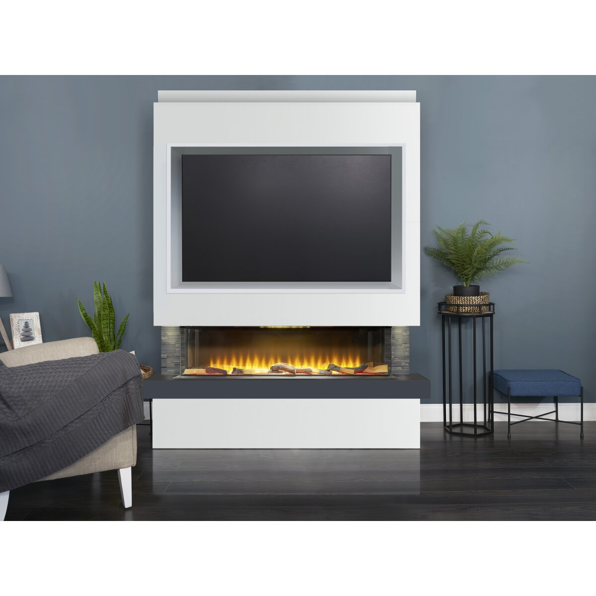 Adam Sahara Pre-Built Panoramic Media Wall 5 with TV Recess, 51 Inch Fire