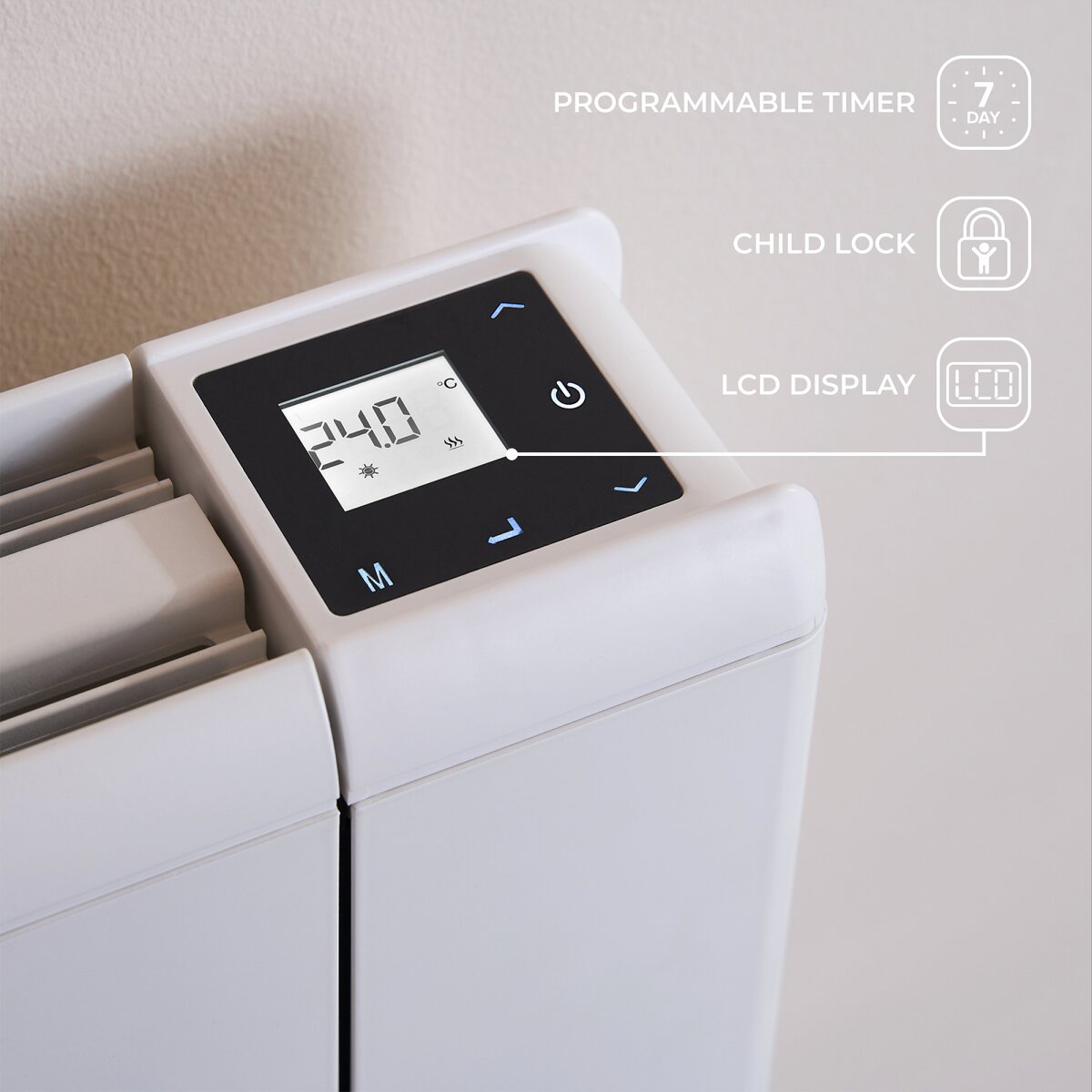 Adam Samson 2000W Dual Heating Electric Radiator in White, Smart WiFi, image 3