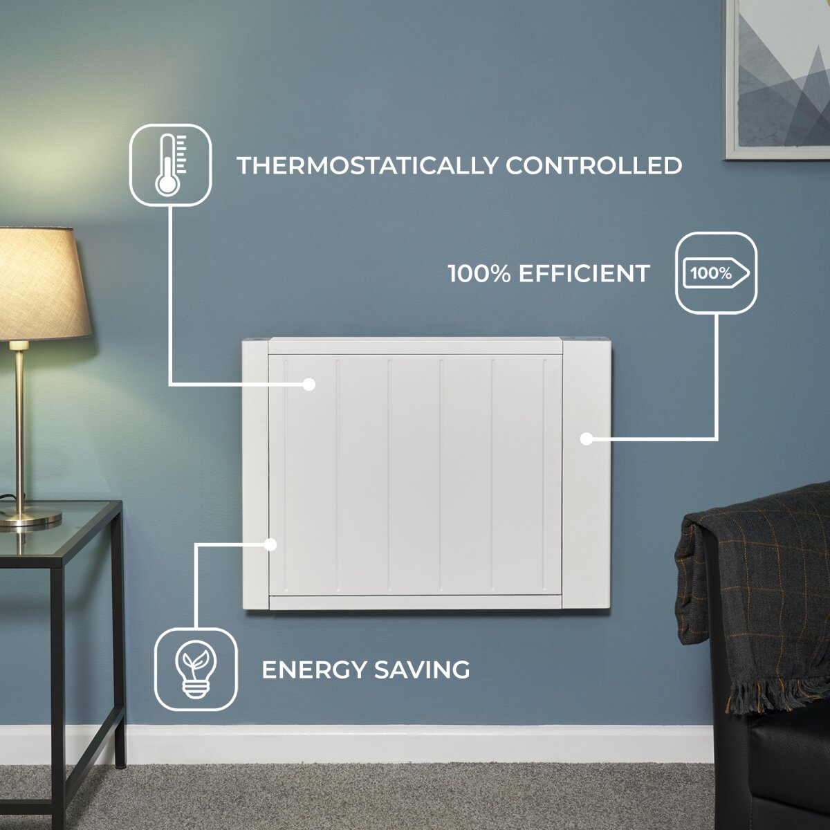 Adam Sola Ceramic-IQ 1500W Electric Radiator in White with Smart WiFi, image 3