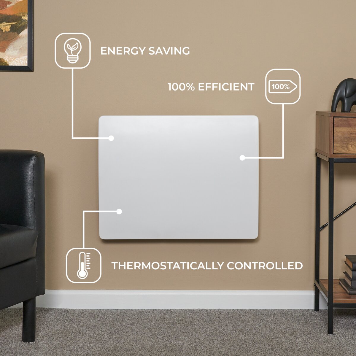 Adam Solis Ceramic Core Electric Radiator in White, 1000W to 2000W, image 3