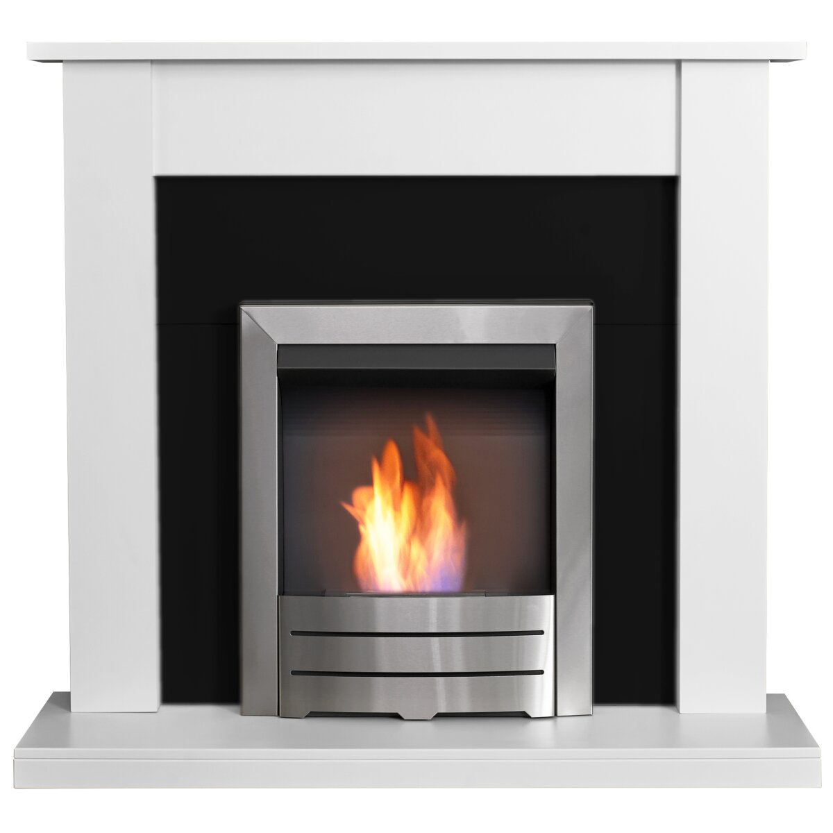 Adam Sutton Fireplace with Colorado Bioethanol Fire, Pure White & Black