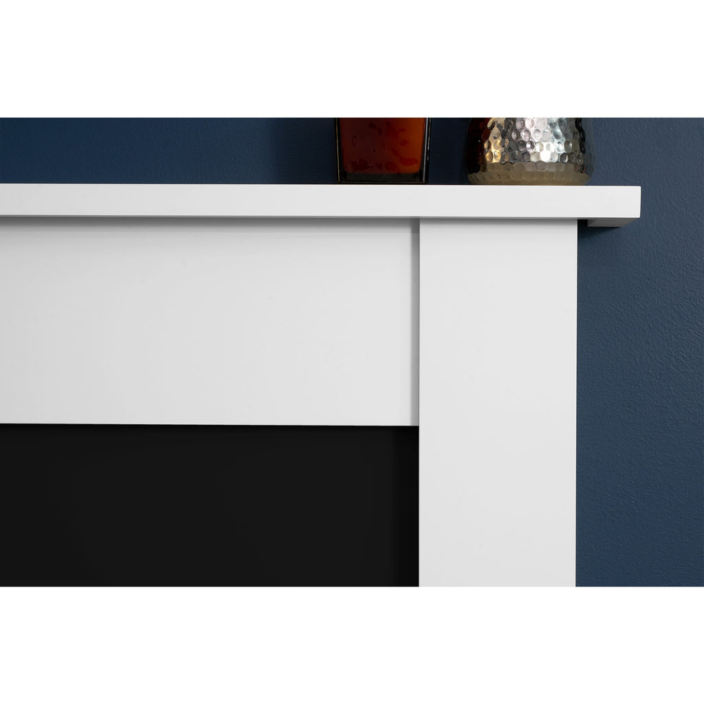Close-up of the Adam Sutton mantel shelf with the black side of the back panel