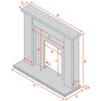 Adam Sutton fireplace suite dimension diagram with lettered measurements