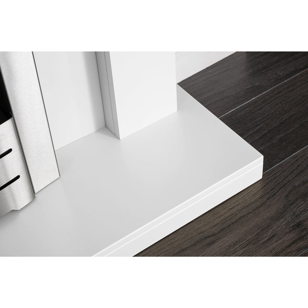 Close-up of the Adam Sutton pure white hearth and leg