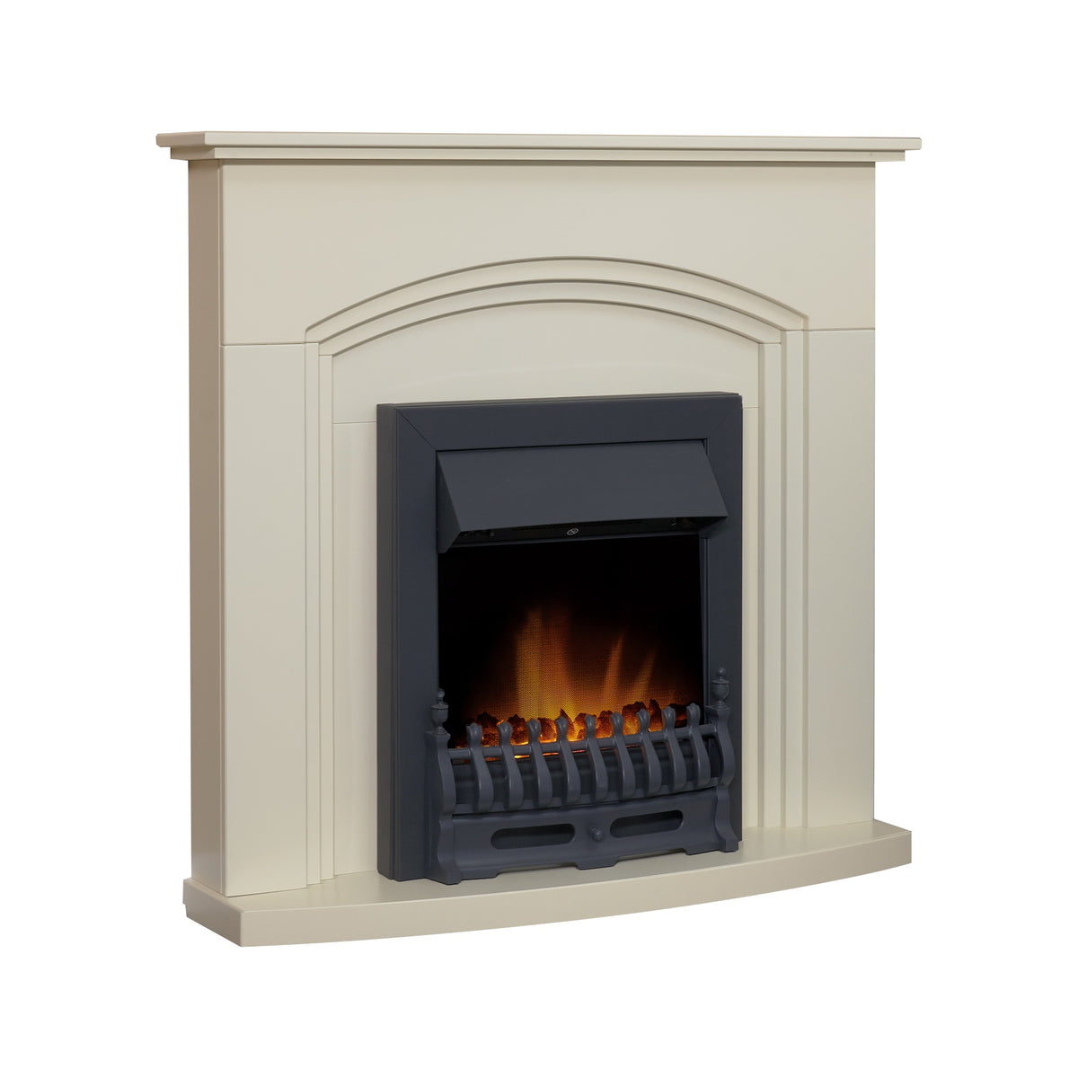 Adam Truro cream fireplace suite with black Blenheim fire, angled view