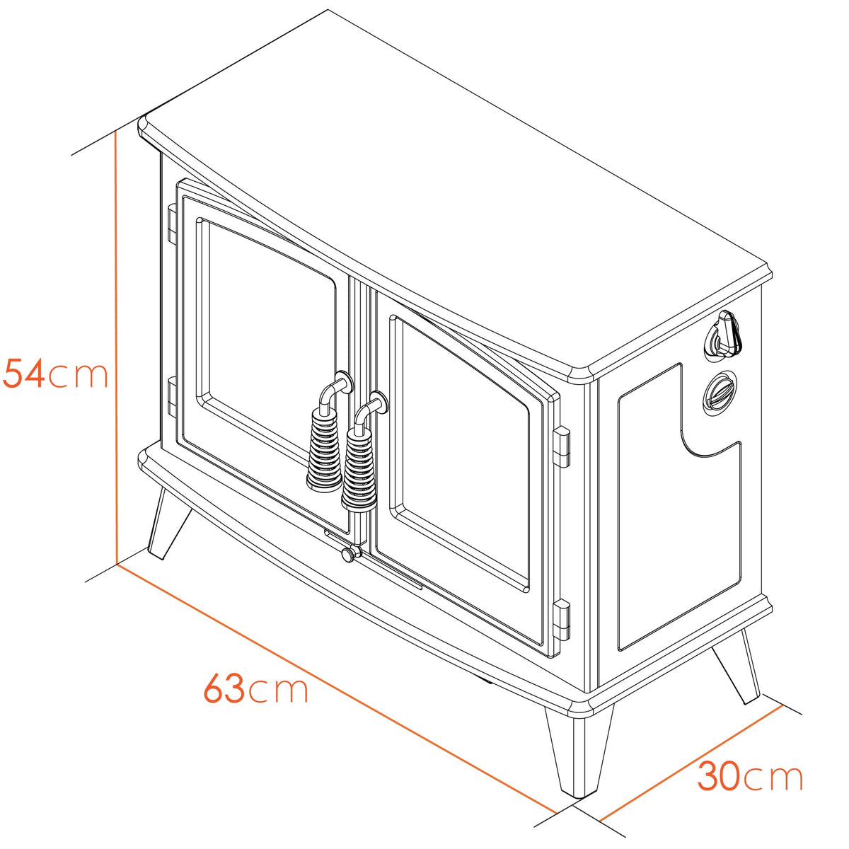 Adam Woodhouse electric stove dimension diagram, stove only