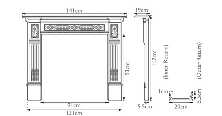 Carron Albert cast iron fire surround dimension drawing