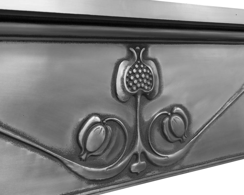 Carron Art Nouveau cast iron fire surround in full polish, detail