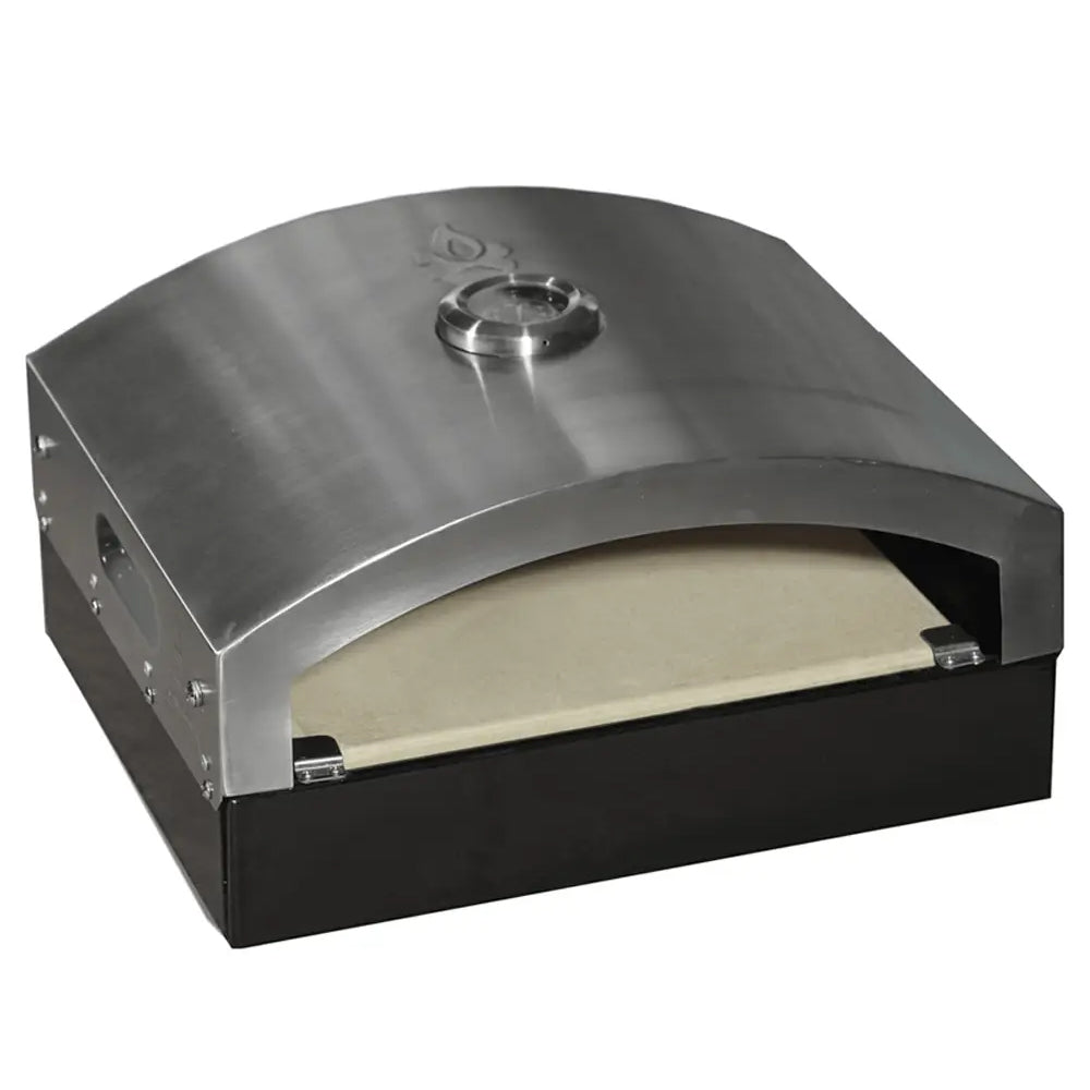 Camp Chef Artisan pizza oven insert in stainless and enamelled steel with its ceramic bakerstone