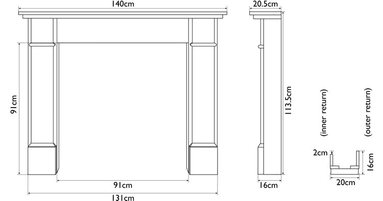 Carron Berrington wooden fire surround dimension drawing