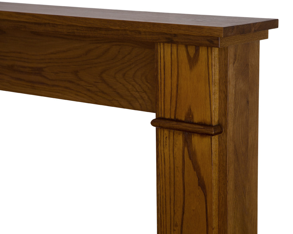 Carron Berrington wooden fire surround in waxed solid oak, shelf detail