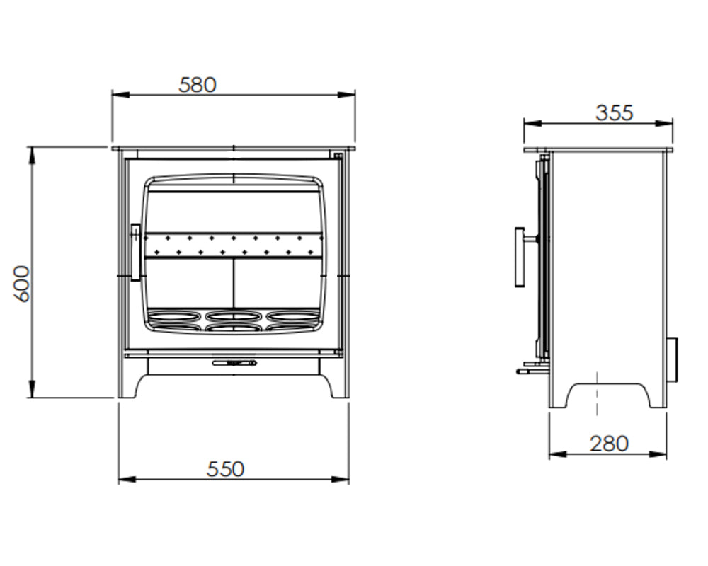 Carron ECO Revolution 8kW stove dimension drawing