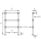Carron Colossus floor standing towel rail dimension drawing